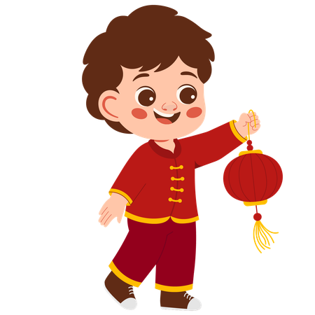 Boy holding wooden lantern  Illustration