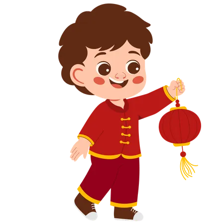 Boy holding wooden lantern  Illustration