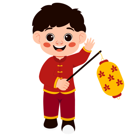 Boy holding wooden lantern  Illustration