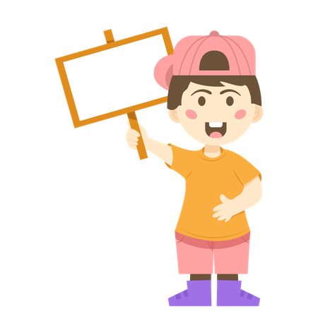 Boy holds board for advertisement details  Illustration