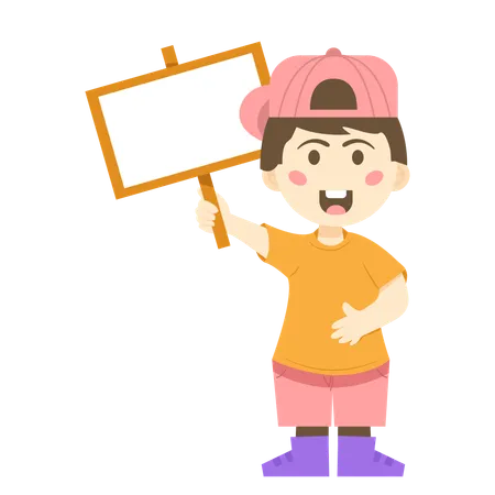 Boy holds board for advertisement details  Illustration