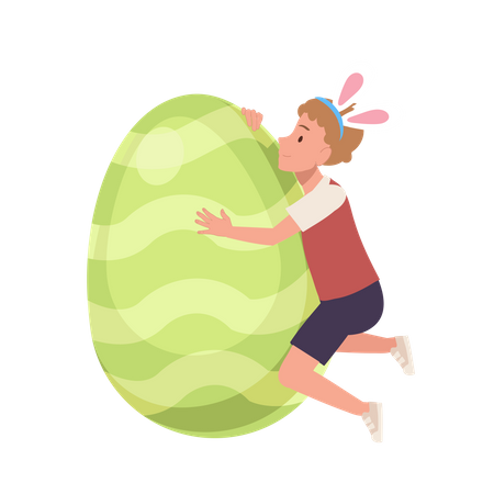 Boy hugging big easter egg  Illustration