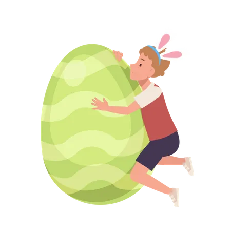 Boy hugging big easter egg  Illustration