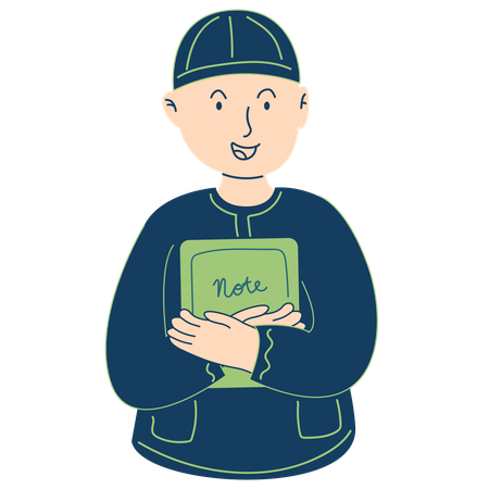 Boy Hugging Book  Illustration