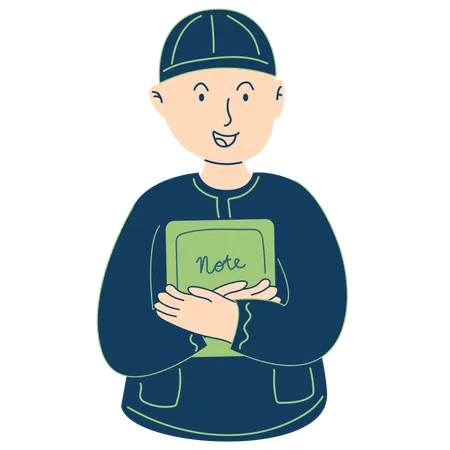 Boy Hugging Book  Illustration