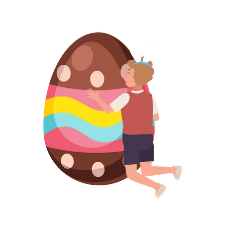 Boy hugging easter egg Illustration