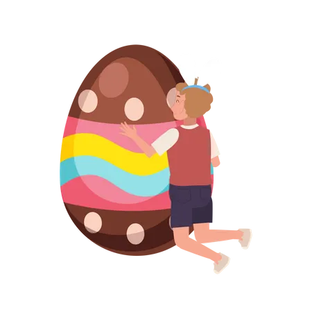 Boy hugging easter egg  Illustration