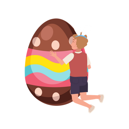Boy hugging easter egg  Illustration