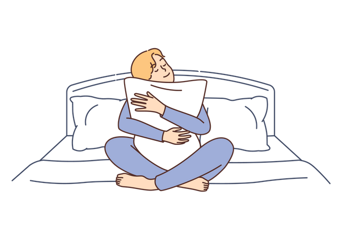 Boy hugging pillow  Illustration