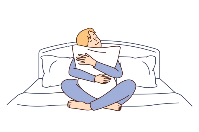 Boy hugging pillow  Illustration