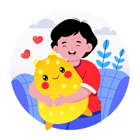 Boy hugging toy  Illustration