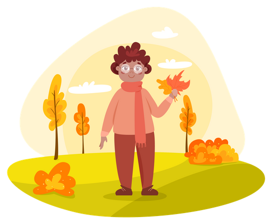 Boy in autumn park Illustration
