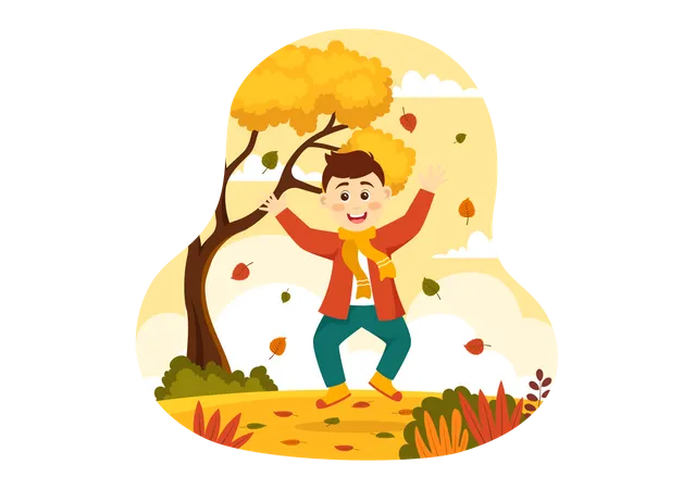 Boy in Autumn park  Illustration