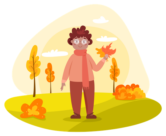 Boy in autumn park  Illustration