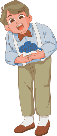 Boy in blue shirt and ribbon red Wedding Ring Bearer  Illustration