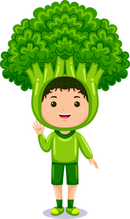 Boy in broccoli costume  Illustration