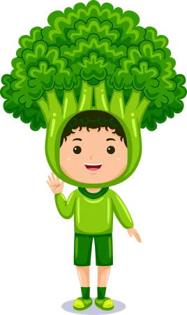 Boy in broccoli costume  Illustration