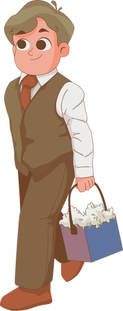 Boy in brown suit Wedding Ring Bearer  Illustration