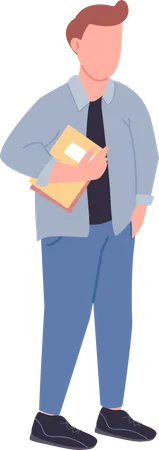 Boy in casual outfit with worksheets Illustration