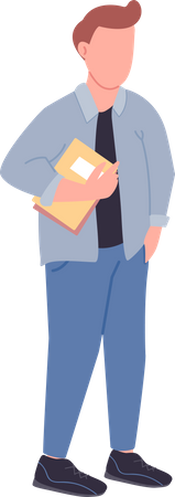 Boy in casual outfit with worksheets  Illustration