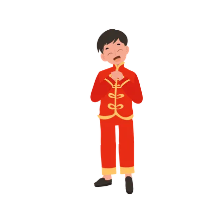 Boy in Chinese traditional dress giving salute  Illustration