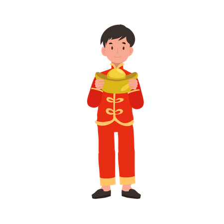Boy in Chinese traditional dress holding sweet basket  Illustration
