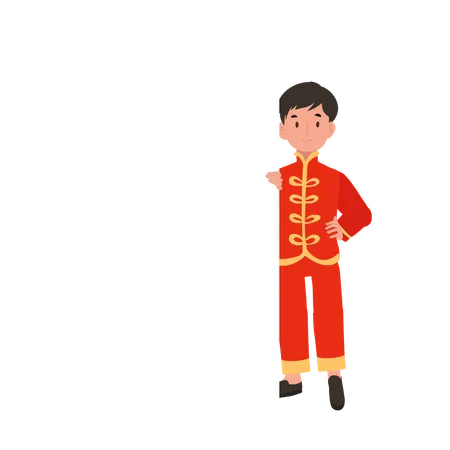 Boy In Chinese Traditional Dress Holding White Paper Illustration
