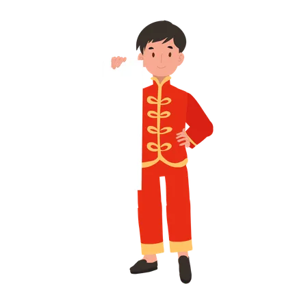 Boy in Chinese traditional dress holding white paper  Illustration