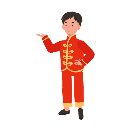 Boy in Chinese traditional dress is dancing  Illustration