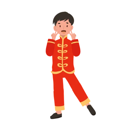 Boy in Chinese traditional dress is dancing  Illustration