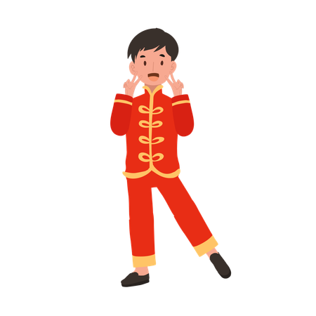Boy in Chinese traditional dress is dancing  イラスト