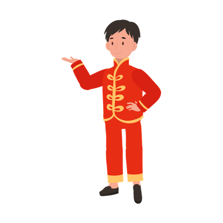 Boy in Chinese traditional dress is dancing  イラスト