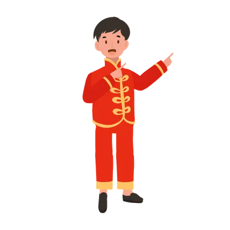 Boy In Chinese Traditional Dress Showing Direction Illustration