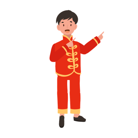 Boy in Chinese traditional dress showing direction  Illustration