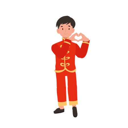 Boy in Chinese traditional dress showing heart  Illustration