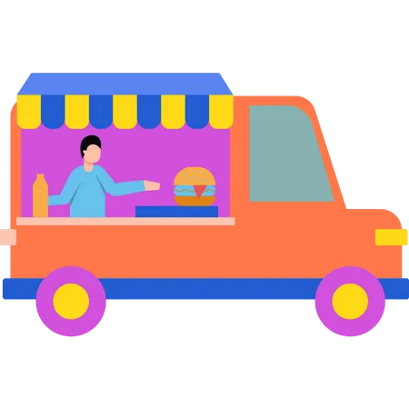 The Boy Is In A Food Truck Illustration