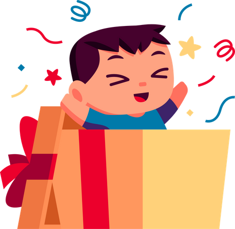 Boy in Gift Box  Illustration