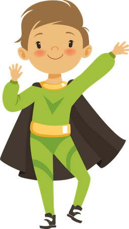 Boy in green superhero costume  イラスト