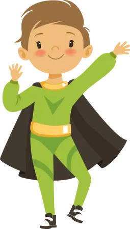 Boy in green superhero costume  イラスト