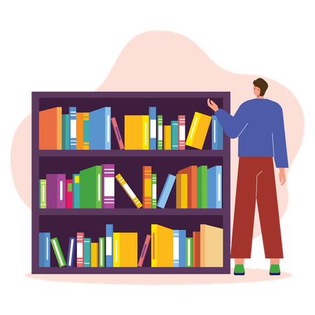 Boy in library  Illustration