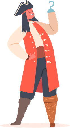 Boy in Pirate Costume with Hand Hook and Leg Prosthesis  Illustration