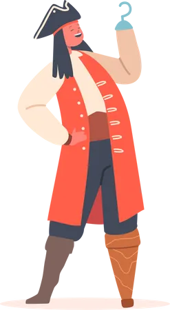 Boy in Pirate Costume with Hand Hook and Leg Prosthesis  Illustration