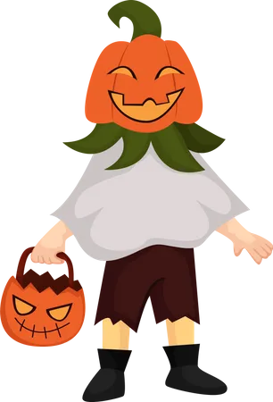 Boy In Pumpkin Costume Illustration