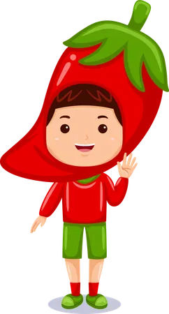 Boy Kids Red Chili Character Costume Illustration