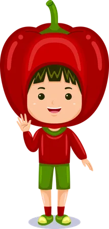Boy Kids Red Pepper Character Costume Illustration