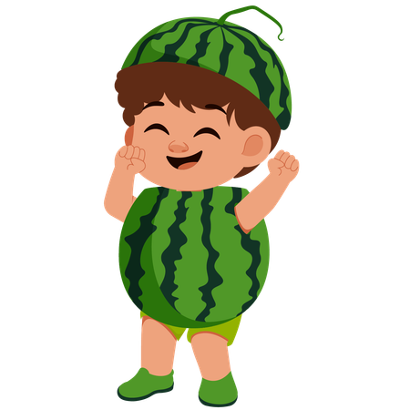 Boy In Water Melon Costume  Illustration