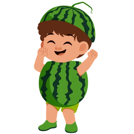 Boy In Water Melon Costume  Illustration