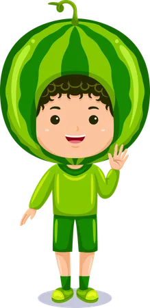 Boy Kids Watermelon Character Illustration