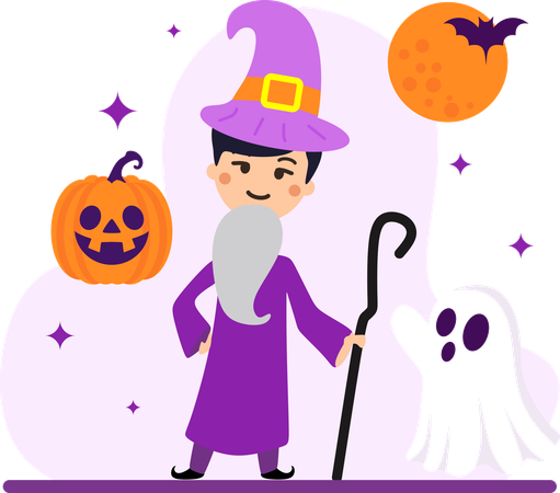 Boy In Witch Costume  Illustration