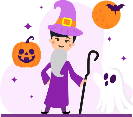 Boy In Witch Costume  Illustration